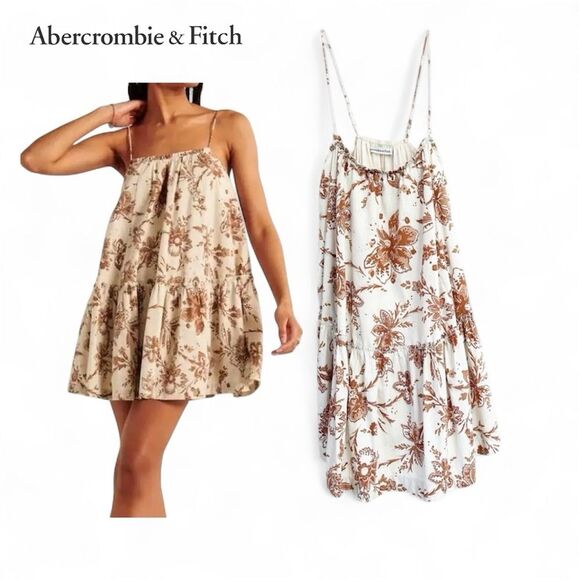 Abercrombie & Fitch Floral Mini Dress - White and Brown - Picture 4 of 5